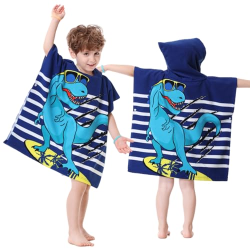 Athaelay Dinosaur Bath Towel for Toddler Boys Girls, Pool Hooded Towel for Kids, Bath Beach Poncho Mantle Swim Cover with Bag - Image 1