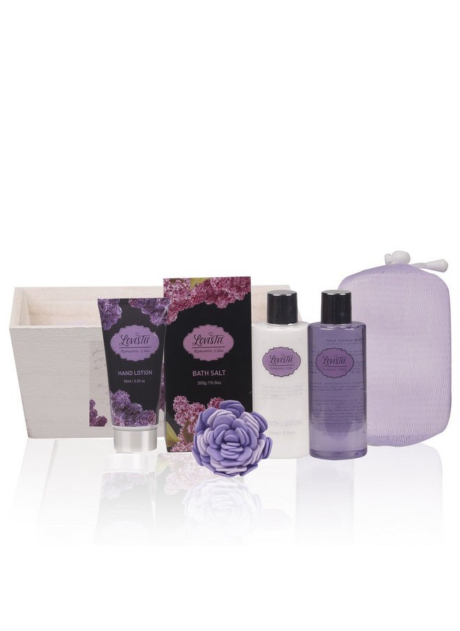 Lovestee Spa Gift Basket with Lavender Fragrance and Lilac Color - Bath and Body Set Includes Shower Gel, Body Lotion, Hand Lotion, Bath Salt, Flower Sponge and EVA Sponge  - Image 2