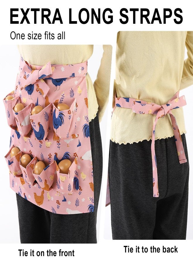 XLSXEXCL Egg Collecting Apron for Kids, Chicken Egg Apron with 8 Pockets, Cute Eggs Aprons for Fresh Eggs for Hen, Duck, Goose, Bird, Various Collection (Pink,Cartoon Chicken) - Image 5