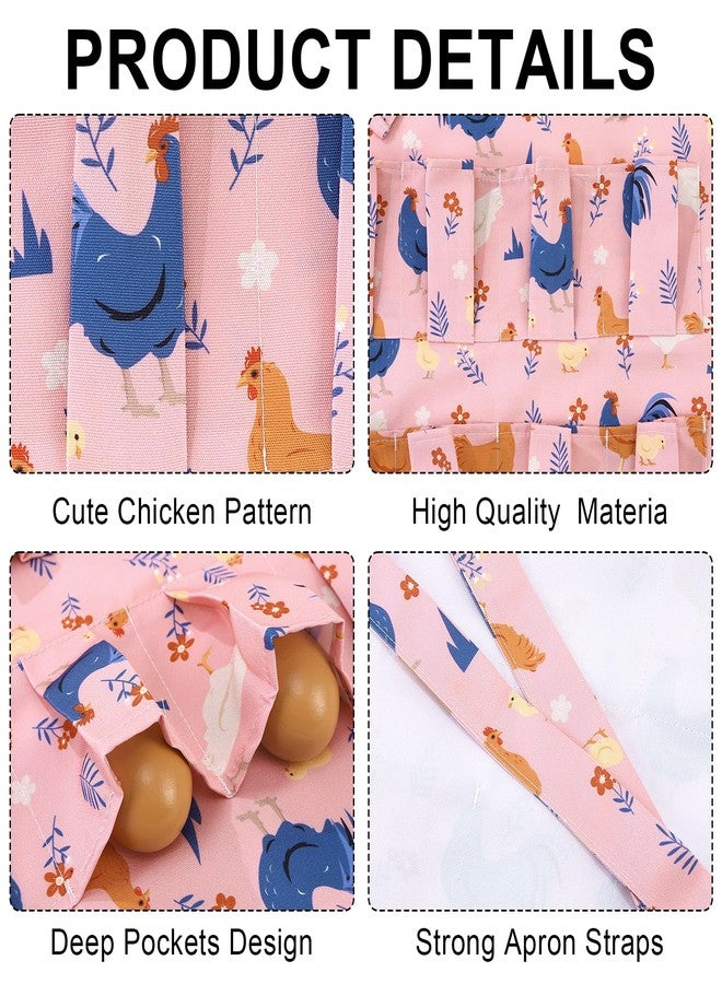 XLSXEXCL Egg Collecting Apron for Kids, Chicken Egg Apron with 8 Pockets, Cute Eggs Aprons for Fresh Eggs for Hen, Duck, Goose, Bird, Various Collection (Pink,Cartoon Chicken) - Image 3