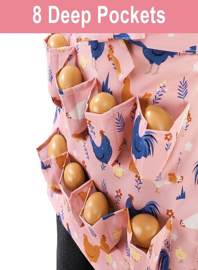 XLSXEXCL Egg Collecting Apron for Kids, Chicken Egg Apron with 8 Pockets, Cute Eggs Aprons for Fresh Eggs for Hen, Duck, Goose, Bird, Various Collection (Pink,Cartoon Chicken) - Image 4