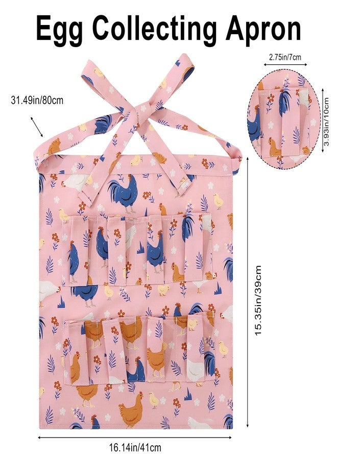 XLSXEXCL Egg Collecting Apron for Kids, Chicken Egg Apron with 8 Pockets, Cute Eggs Aprons for Fresh Eggs for Hen, Duck, Goose, Bird, Various Collection (Pink,Cartoon Chicken) - Image 2