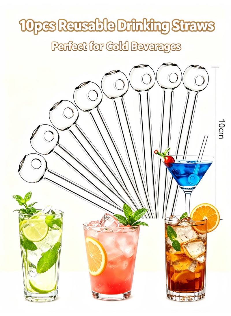 10Pcs  Breakproof Glass Straws - Durable Reusable Glass Straws 10 Pack with 2 Cleaning Brush for Drinks, Herbs, Smoothies, Aromatherapy（Transparent Color） - Image 1