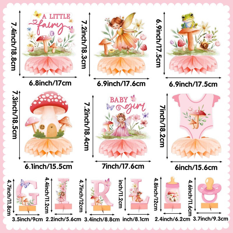 Angolio 12Pcs Watercolor Mushroom Fairy Honeycomb Centerpieces Party Decorate Pink Baby Fairy Paper Topper Honeycomb 3D Table Decoration For Kids Party Baby Shower Birthday Supplies - Image 2