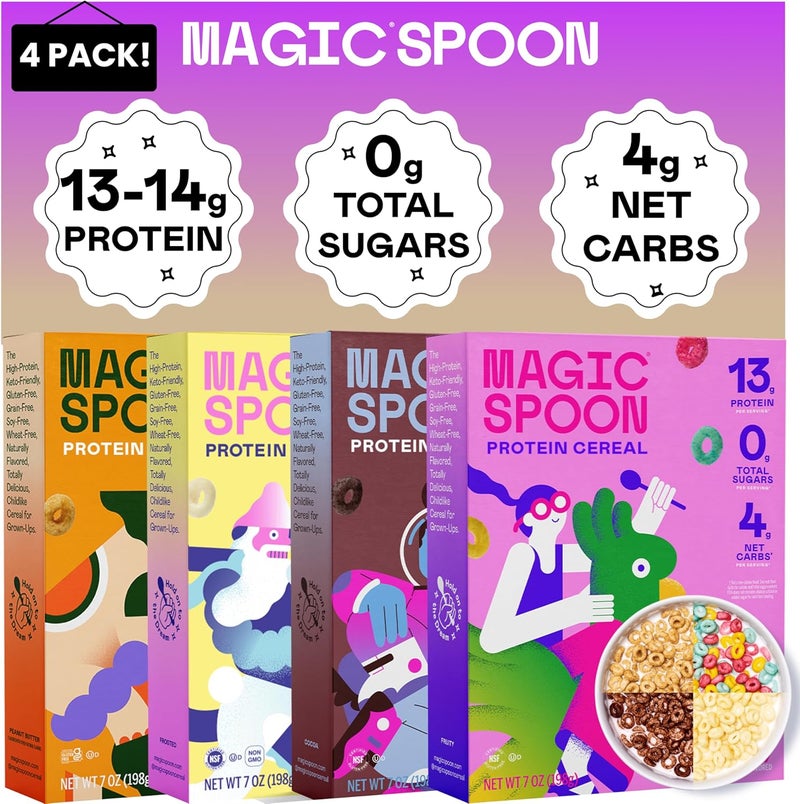 Magic Spoon Cereal Variety Pack - High Protein, Keto & Low Carb, Gluten & Grain Free, 4 Boxes of 7oz Each - Image 1