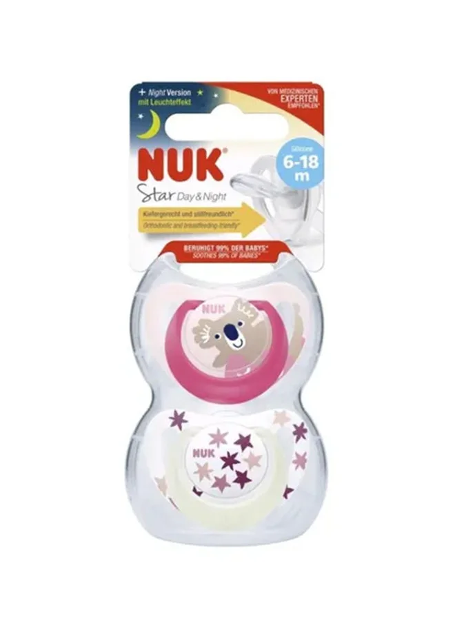 NUK Star Silicone Soother Day & Night, Assorted