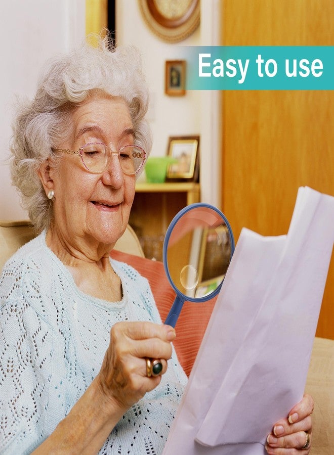 Feosky Handheld Reading Magnifier, 10X Magnifier, 75mm Shatterproof Lens, Adults Close Work Non-Slip Handle for Seniors Reading and Nature Exploration(Navy Blue) - Image 3
