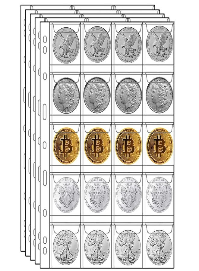 MUQING 400 Pockets Coin Collecting Supplies, 20 Sheets Coin Pages Sleeves Collectors for 3 and 4 Ring Binder, Coin Plastic Sheets for Album(20 Pocket) - Image 1