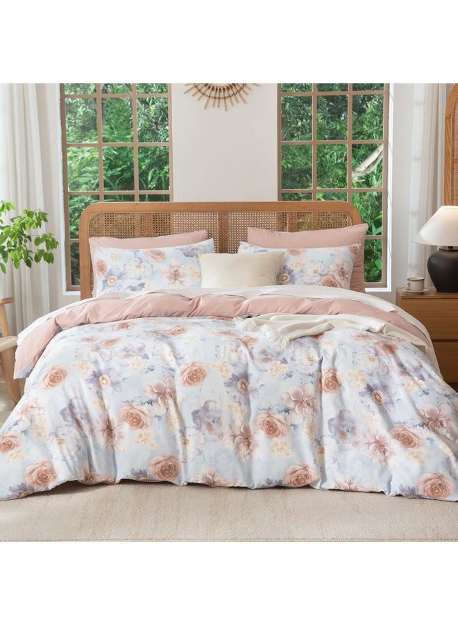 TISPLR Queen Size Comforter Floral 3 Pieces Soft Chic Crinkle Gauze Fabric Peony Floral Print Lightweight Botanical Flower Comforter for All Seasons Luxury Warmth Comfy Breathable with 2 Pillowcases - Image 3
