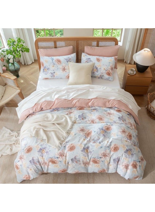 TISPLR Queen Size Comforter Floral 3 Pieces Soft Chic Crinkle Gauze Fabric Peony Floral Print Lightweight Botanical Flower Comforter for All Seasons Luxury Warmth Comfy Breathable with 2 Pillowcases - Image 5