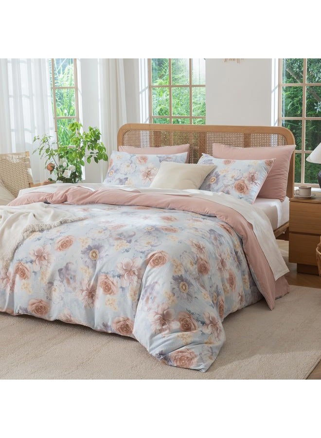 TISPLR Queen Size Comforter Floral 3 Pieces Soft Chic Crinkle Gauze Fabric Peony Floral Print Lightweight Botanical Flower Comforter for All Seasons Luxury Warmth Comfy Breathable with 2 Pillowcases - Image 4