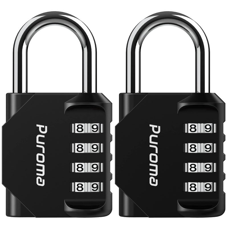 Puroma 2 Pack Combination Lock for Locker 4 Digit Outdoor Waterproof Padlock for School Gym Sports Fence Toolbox Gate Case Outdoor Hasp Storage Black