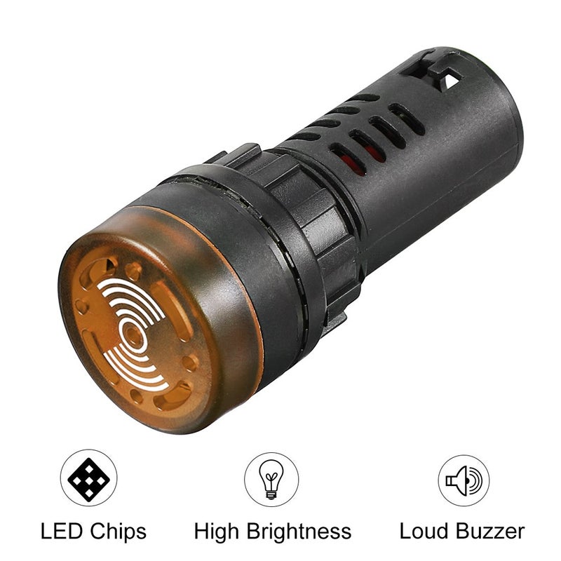 uxcell 3Pcs Yellow Indicator Light with Buzzer AC/DC 12V, 22mm Panel Mount Flashing Alarm, for Electrical Control Panel, HVAC, DIY Projects - Image 5