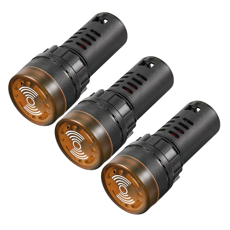 uxcell 3Pcs Yellow Indicator Light with Buzzer AC/DC 12V, 22mm Panel Mount Flashing Alarm, for Electrical Control Panel, HVAC, DIY Projects - Image 1