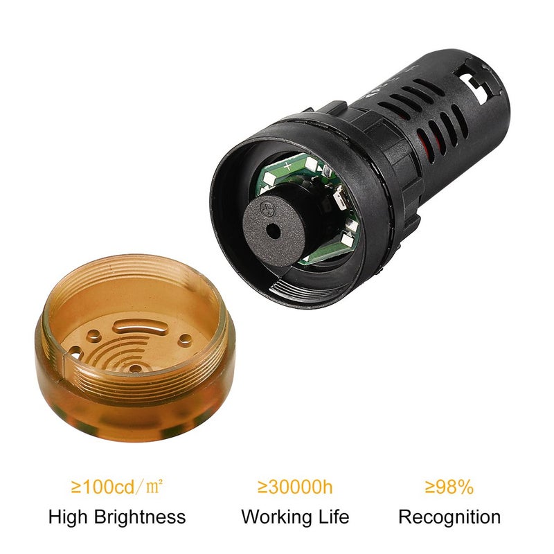 uxcell 3Pcs Yellow Indicator Light with Buzzer AC/DC 12V, 22mm Panel Mount Flashing Alarm, for Electrical Control Panel, HVAC, DIY Projects - Image 3