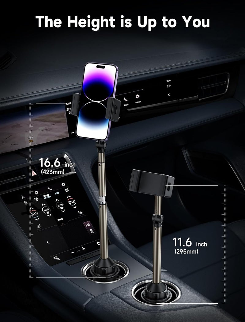 jsaux Car Cupholder Phone Mount - Metal Long-Arm Ultra Stable Phone Holder for Car Cupholders - Adjustable for iPhones, Samsung, Google - Image 1