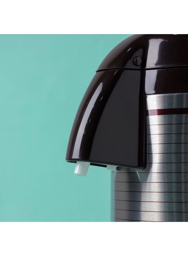 Royalford Airpot Flask, 3L, Double Wall Vacuum Insulation| RF10501 | Asbestos-Free Glass Inner | 360 Rotating Base; Splash-Proof Nozzle | Portable And Leak-Resistant | Keep Drinks Hot Or Cold for Hours Dark Brown/Silver 3.0Liters - Image 4
