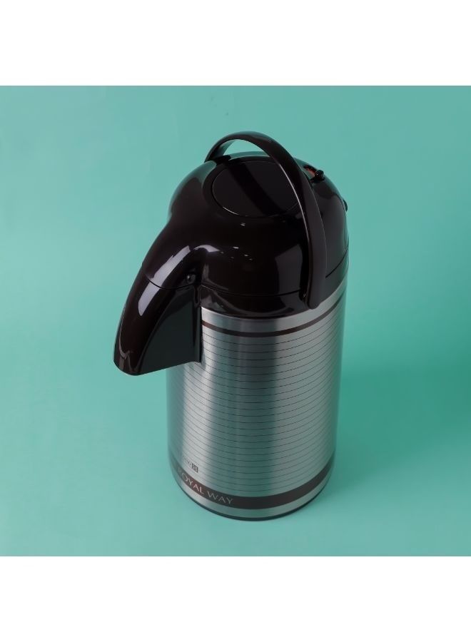 Royalford Airpot Flask, 3L, Double Wall Vacuum Insulation| RF10501 | Asbestos-Free Glass Inner | 360 Rotating Base; Splash-Proof Nozzle | Portable And Leak-Resistant | Keep Drinks Hot Or Cold for Hours Dark Brown/Silver 3.0Liters - Image 5