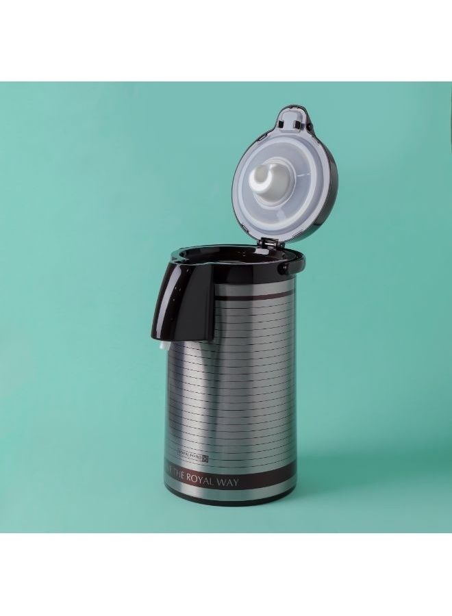 Royalford Airpot Flask, 3L, Double Wall Vacuum Insulation| RF10501 | Asbestos-Free Glass Inner | 360 Rotating Base; Splash-Proof Nozzle | Portable And Leak-Resistant | Keep Drinks Hot Or Cold for Hours Dark Brown/Silver 3.0Liters - Image 2