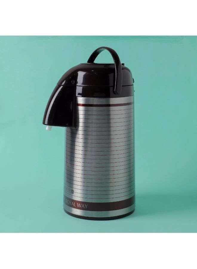 Royalford Airpot Flask, 3L, Double Wall Vacuum Insulation| RF10501 | Asbestos-Free Glass Inner | 360 Rotating Base; Splash-Proof Nozzle | Portable And Leak-Resistant | Keep Drinks Hot Or Cold for Hours Dark Brown/Silver 3.0Liters - Image 3