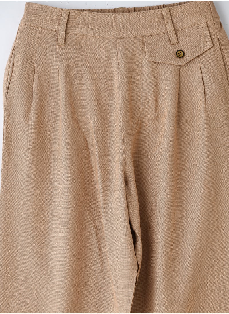 Jelliene Girls' Pleated Beige Pants with Button Detail  - Image 4