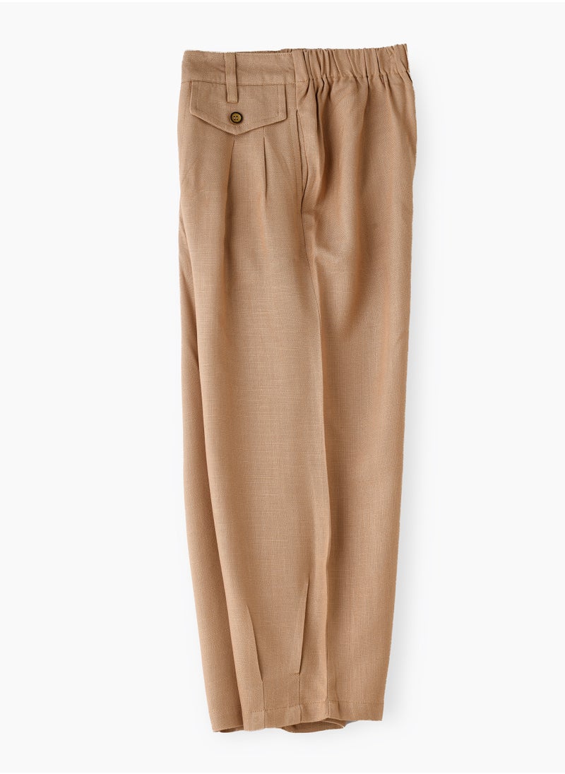 Jelliene Girls' Pleated Beige Pants with Button Detail  - Image 3