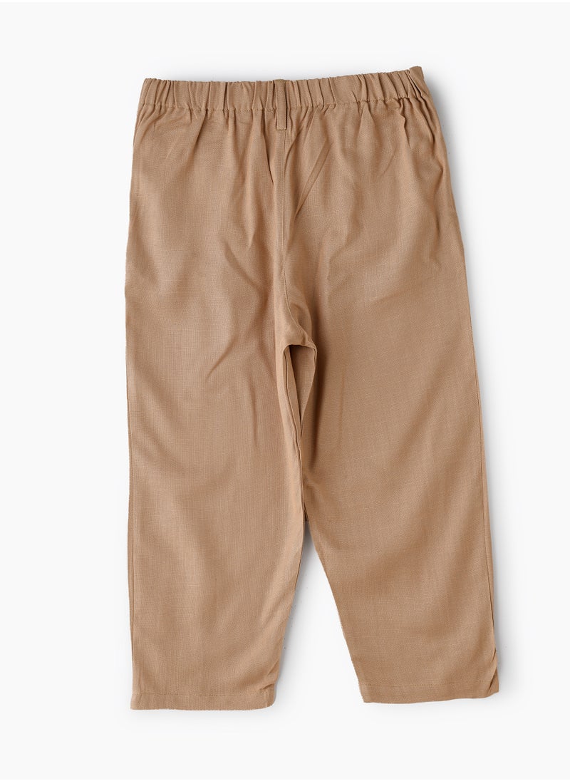 Jelliene Girls' Pleated Beige Pants with Button Detail  - Image 2
