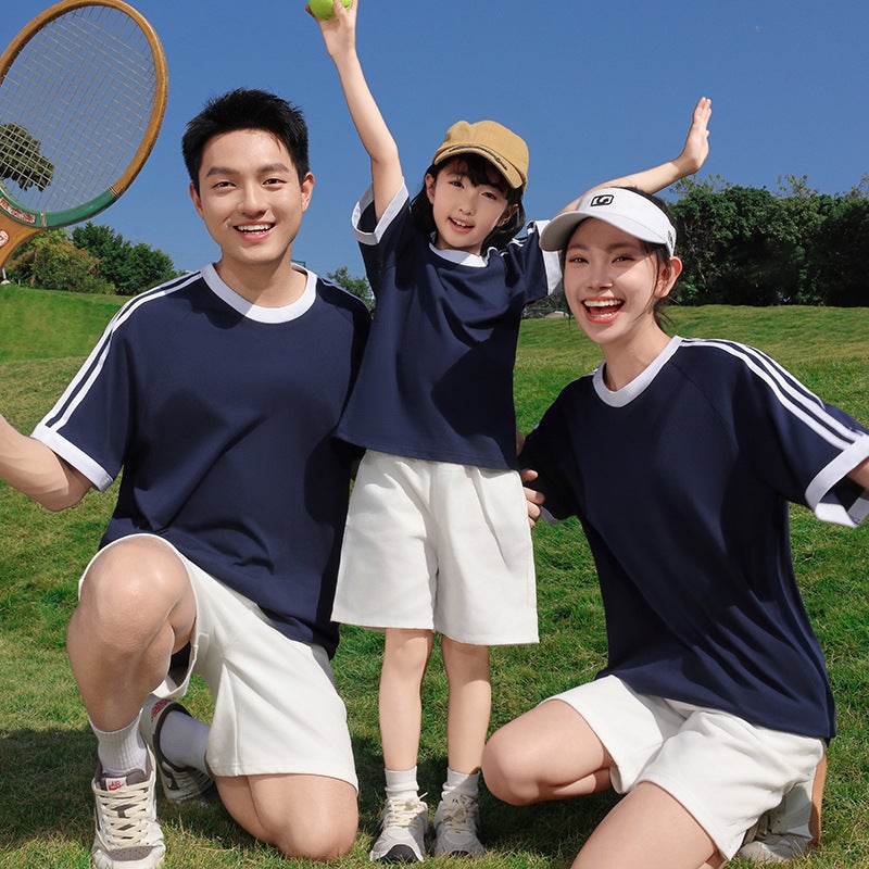 In-Laws Short-Sleeved Three-Bar American Solid Color T-Shirt Men'S And Women'S Leisure Sports Retro Trendy Raglan Short-Sleeved Top - Image 4