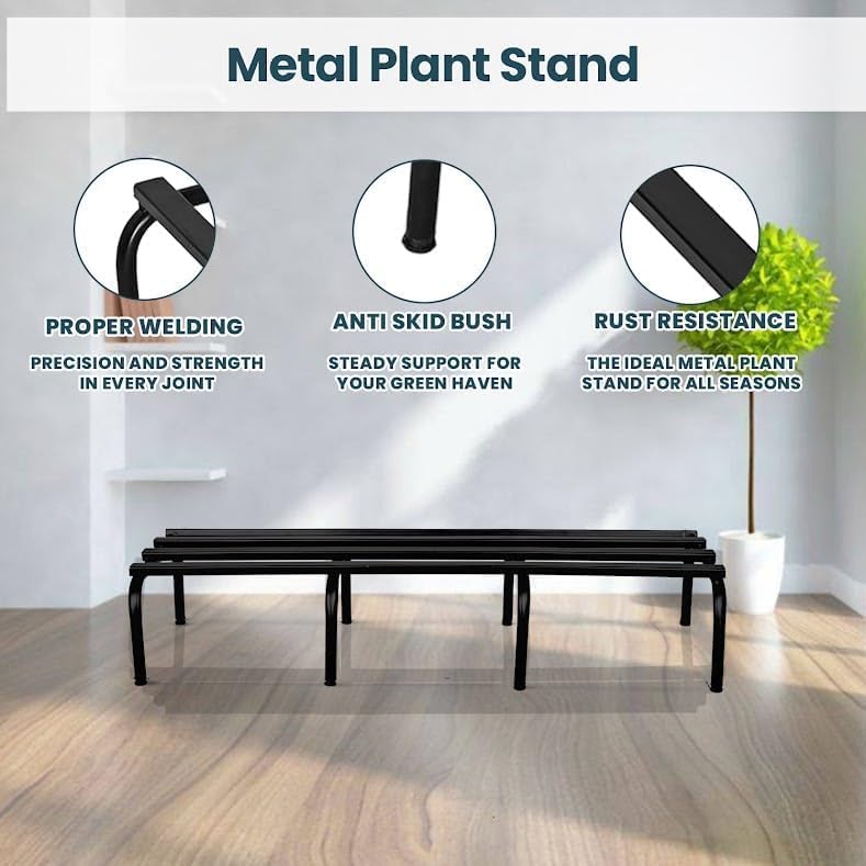 Pivalo Rectangular Plant Stand Metal Flower Pot Holder Gamla Support Corner Rack Outdoor Display Shelf for Indoor Home Garden - (Pack of 2, Black) - Image 4