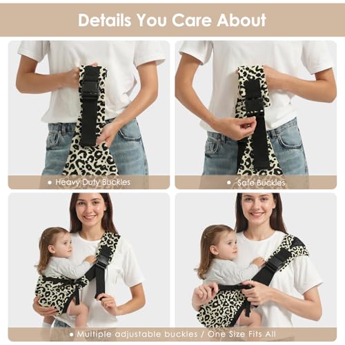 Shiaon Baby Sling Carrier Newborn to Toddler, Adjustable Toddler Carrier Sling Baby Carrier Toddlers Sling Carriers Hip Carriers for 8-40lbs, Beige Leopard Print - Image 4