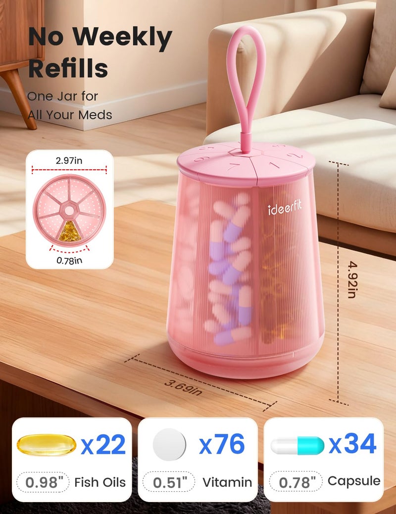 ideerfit Large Pill Bottle Organizer â€“ Pill Dispenser with 7 Compartments, Pill Box Case with Anti-Mixing Design, Moisture-Proof, Vitamin & Supplement Organizer with Color Labels (Pink) - Image 5