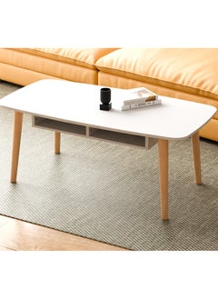 Lovstro Coffee Table from Durable Beech Wood Legs and Storage Shelf, Center Table, Easy Assembly, Simple Design Tea Table,100x50cm, Height 43cm, Modern White Top, Living Room Table, Ideal for Home and Office  - Image 4