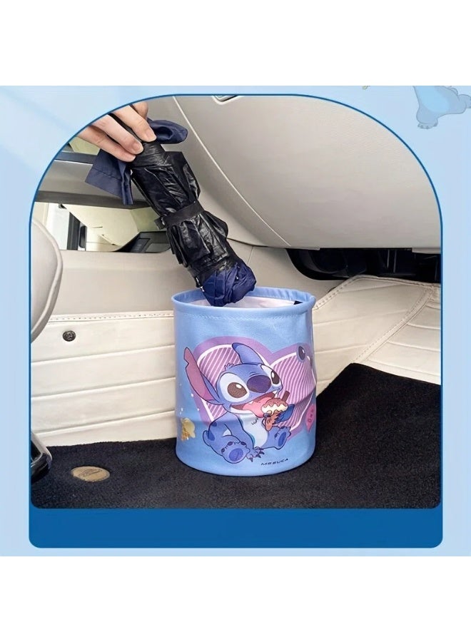Stitch Cartoon Foldable Car Storage Bucket - Waterproof Leather Organizer for Umbrella & Trash - Image 3