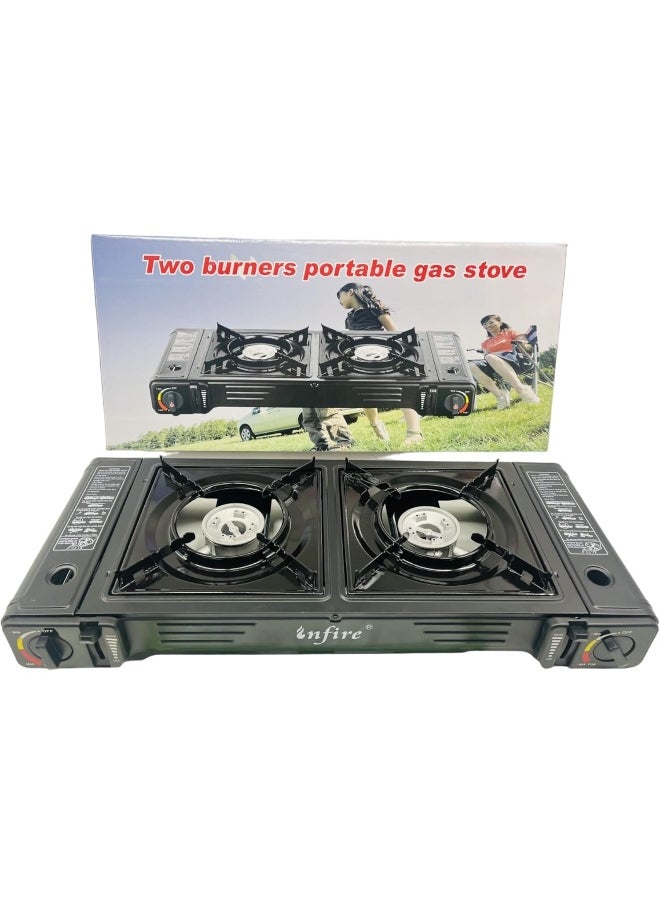 GO2CAMPS Alsaqer Camping Stove Double Burner Portable Butane Gas Picnic With Carry Case  - Image 3