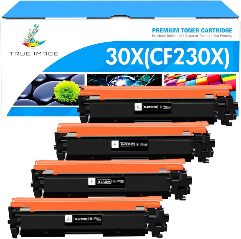 TRUE IMAGE CF230X 30X Black High Yield Toner Cartridge Compatible Replacement for HP 30X CF230X 30A CF230A for HP Laserjet Pro MFP M227fdw M203dw M227fdn M203dn M227sdn M203d Printer Ink 4-Pack - Image 1