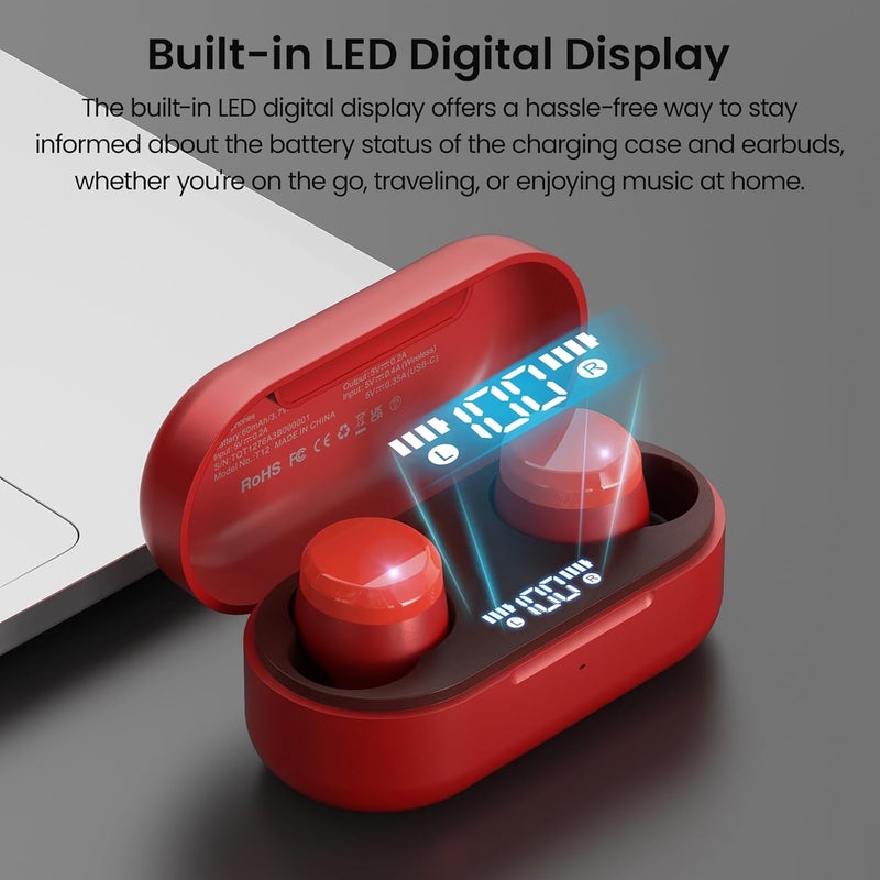 TOZO T12 (Compact Ergonomic Edition) Wireless Earbuds Bluetooth 5.3 Headphones, Call ENC Noise Cancelling Mic, 55Hrs Playtime App Customize EQ IPX8 Waterproof LED Digital Display Premium Sound Headset - Image 2