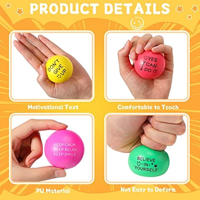 Shappy 100 Pcs Motivational Stress Balls Bulk 1.97 in Colorful Small Foam Inspirational Stress Relief Fidget Balls with Quotes, Drawstring Bag for Anxiety Relief(Bright) - Image 2