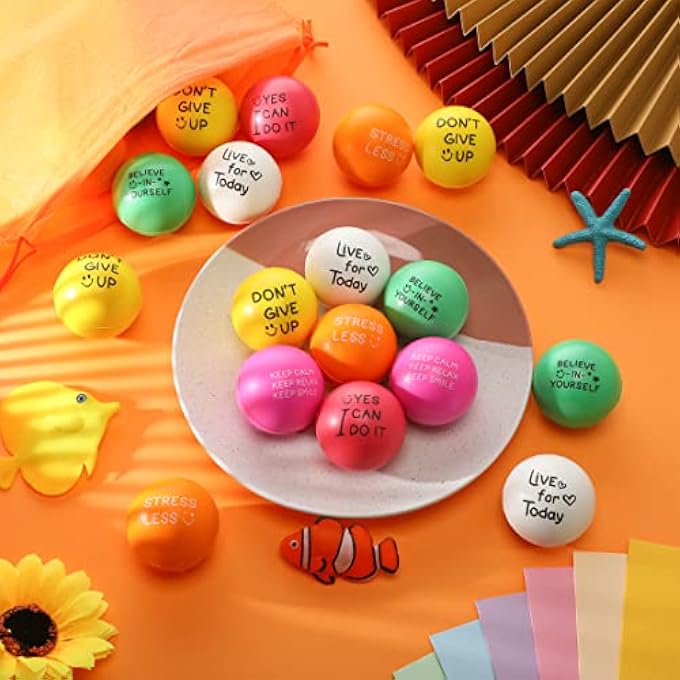 Shappy 100 Pcs Motivational Stress Balls Bulk 1.97 in Colorful Small Foam Inspirational Stress Relief Fidget Balls with Quotes, Drawstring Bag for Anxiety Relief(Bright) - Image 4