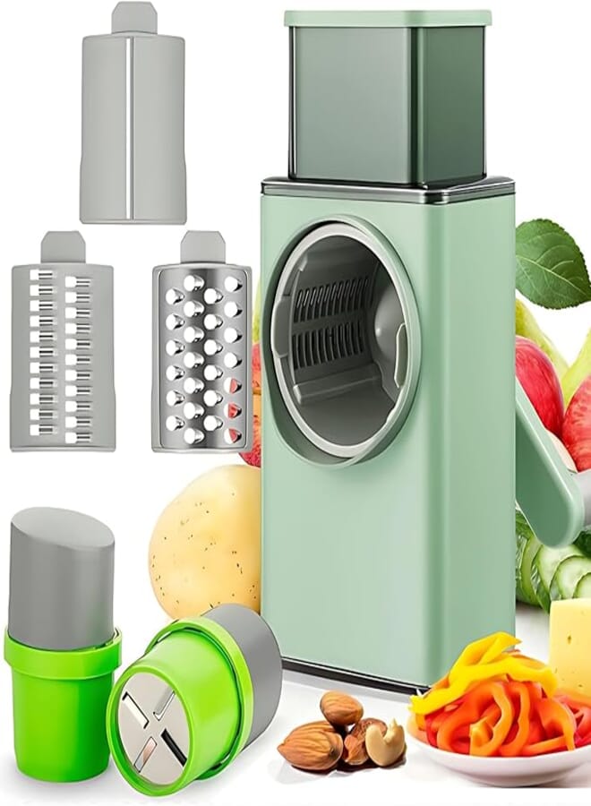 BrewKraft Multifunctional Rotary Vegetable Cutter & Dry Fruit Cutter and Slicer Combo : Heavy Duty Mandoline Slicer, Salad Maker, Onion Slicer, Grater & Dicer - Kitchen Vegetable Slicer for Carrot, Cucumbers.