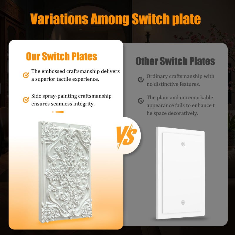 Spshian Decorative Light Switch Plate Covers White Flower Elegant 3D Floral Embossed 1 Gang No Device Single Blank Outlet Covers Wall Plate Light Switch Cover Plate for Bedroom Home Decor - Image 3