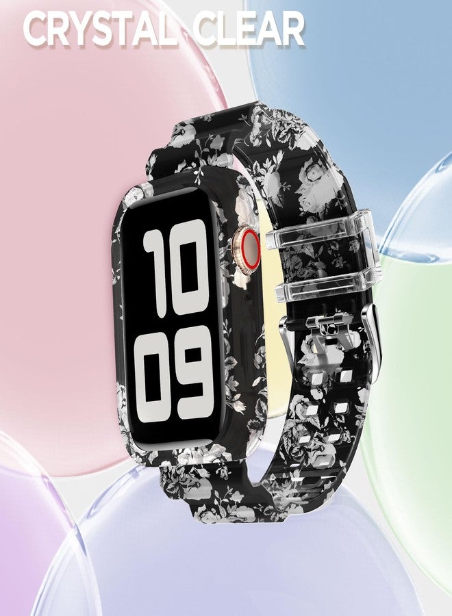 DABAOZA Compatible for Clear Apple Watch Band with Bumper Case 41mm 40mm 38mm, Women Men Glitter Bling TPU Sport Strap for iWatch SE Ultra 3 2 Series 11 10 9 8 7 6 5 4 3 2 1（Flower Black,41/40/38） - Image 4