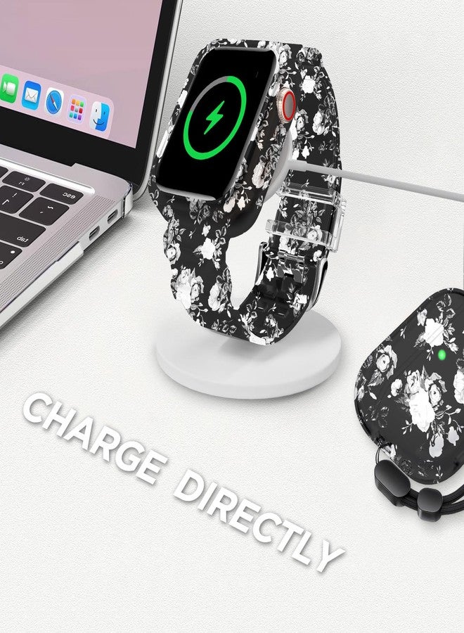 DABAOZA Compatible for Clear Apple Watch Band with Bumper Case 41mm 40mm 38mm, Women Men Glitter Bling TPU Sport Strap for iWatch SE Ultra 3 2 Series 11 10 9 8 7 6 5 4 3 2 1（Flower Black,41/40/38） - Image 5