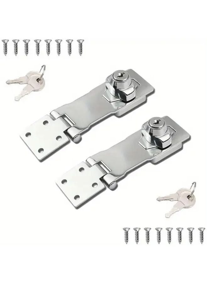 2pcs 3 Inch Silvery Keyed Hasp Locks Stainless Steel Security for Doors Cabinets - Image 1