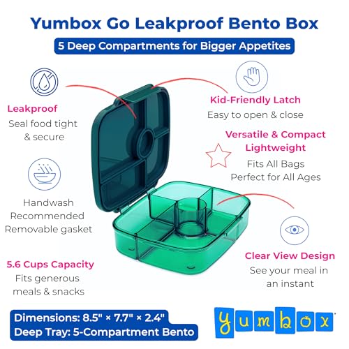 Yumbox Go Bento Lunch Box for Kids and adults, Leakproof Lids, Deep Tray, 5 Compartments, Removable Gasket, Compact, Lightweight, Food Safe (Lima Green) - Image 3
