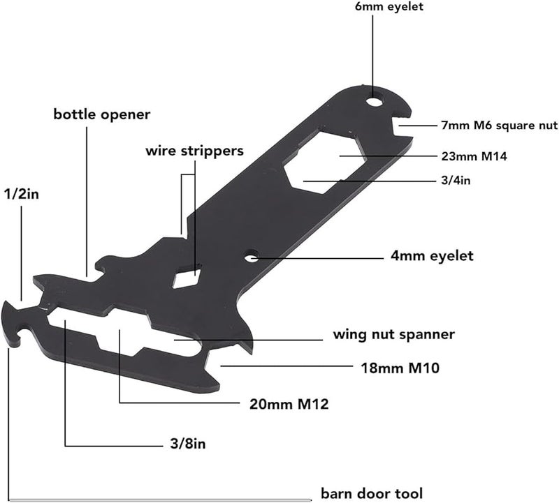 أداة متعددة الوظائف من الفولاذ 14 في 1 للتخييم في العربات المتنقلة، أداة جناح الجوز المحمولة باللون الأسود غير اللامع - Image 4