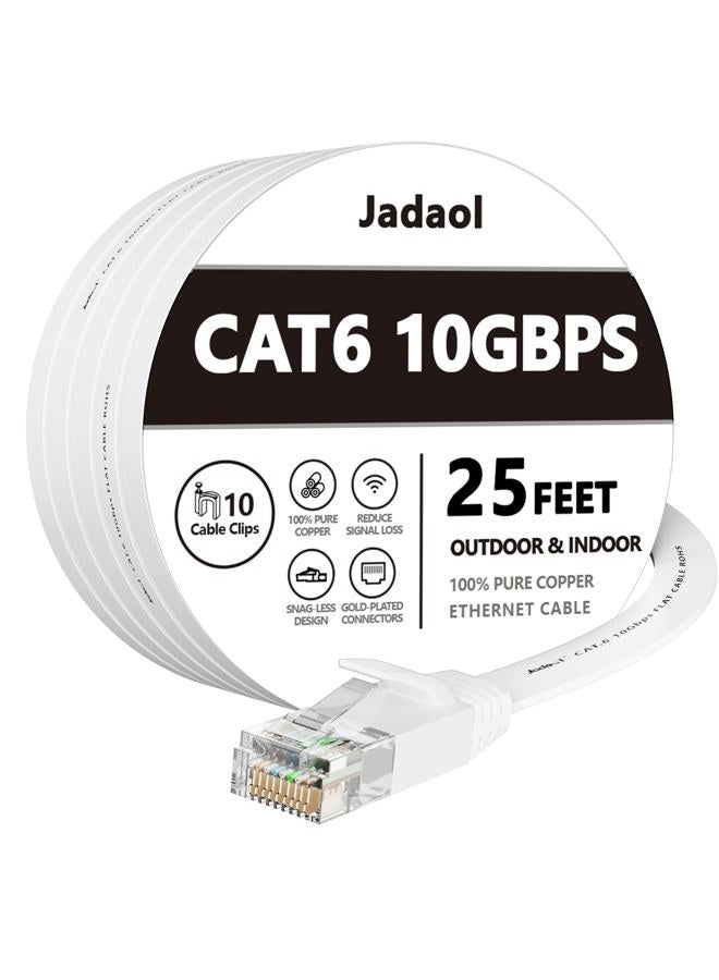 Jadaol Cat 6 Ethernet Cable 25 ft, Outdoor & Indoor 10Gbps Support Cat8 Cat7 Network, Flat RJ45 Internet LAN Computer Patch Cable for Router, Modem, Switch, Gaming Consoles, Streaming Devices, White - Image 1