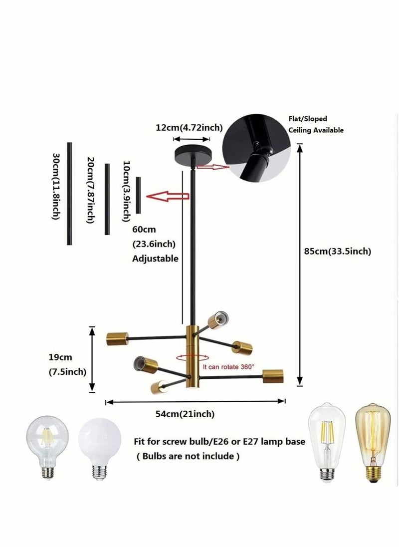 Haikomin - Modern Chandeliers for Dining Room Ceiling Light Fixture Black and Gold Chandelier 6 Light Sputnik Chandeliers Mid Century Pendant Light for Living Room Kitchen Island Bedroom Foyer - Image 1
