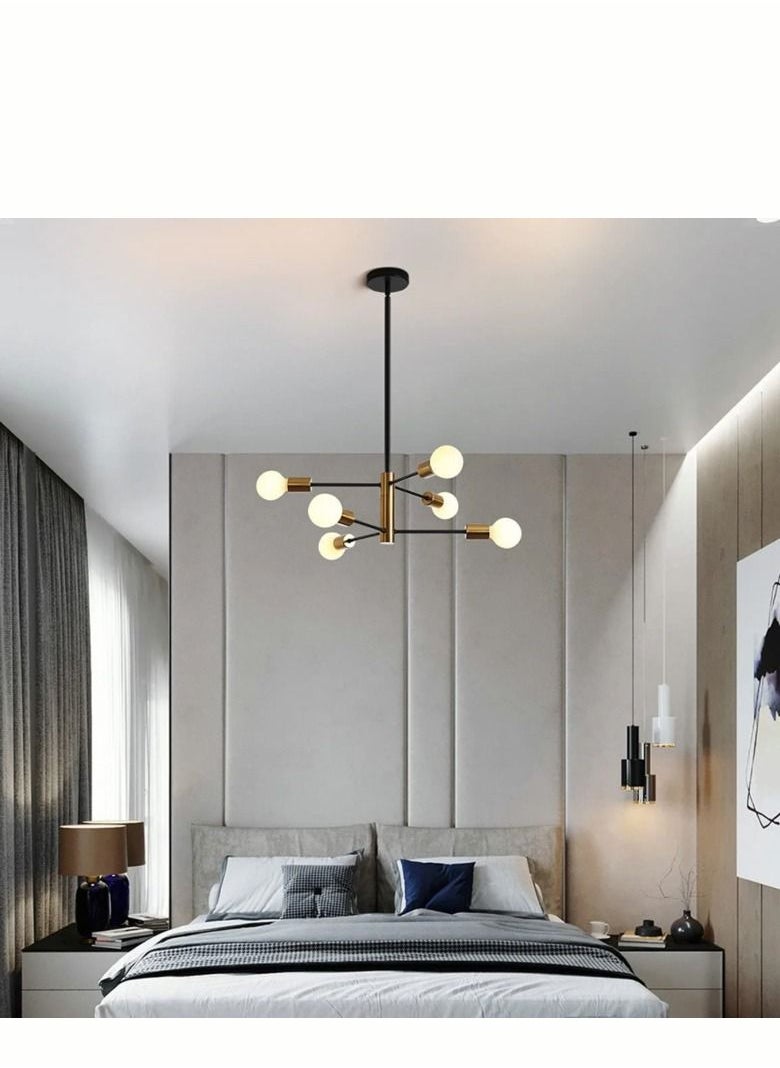 Haikomin - Modern Chandeliers for Dining Room Ceiling Light Fixture Black and Gold Chandelier 6 Light Sputnik Chandeliers Mid Century Pendant Light for Living Room Kitchen Island Bedroom Foyer - Image 1