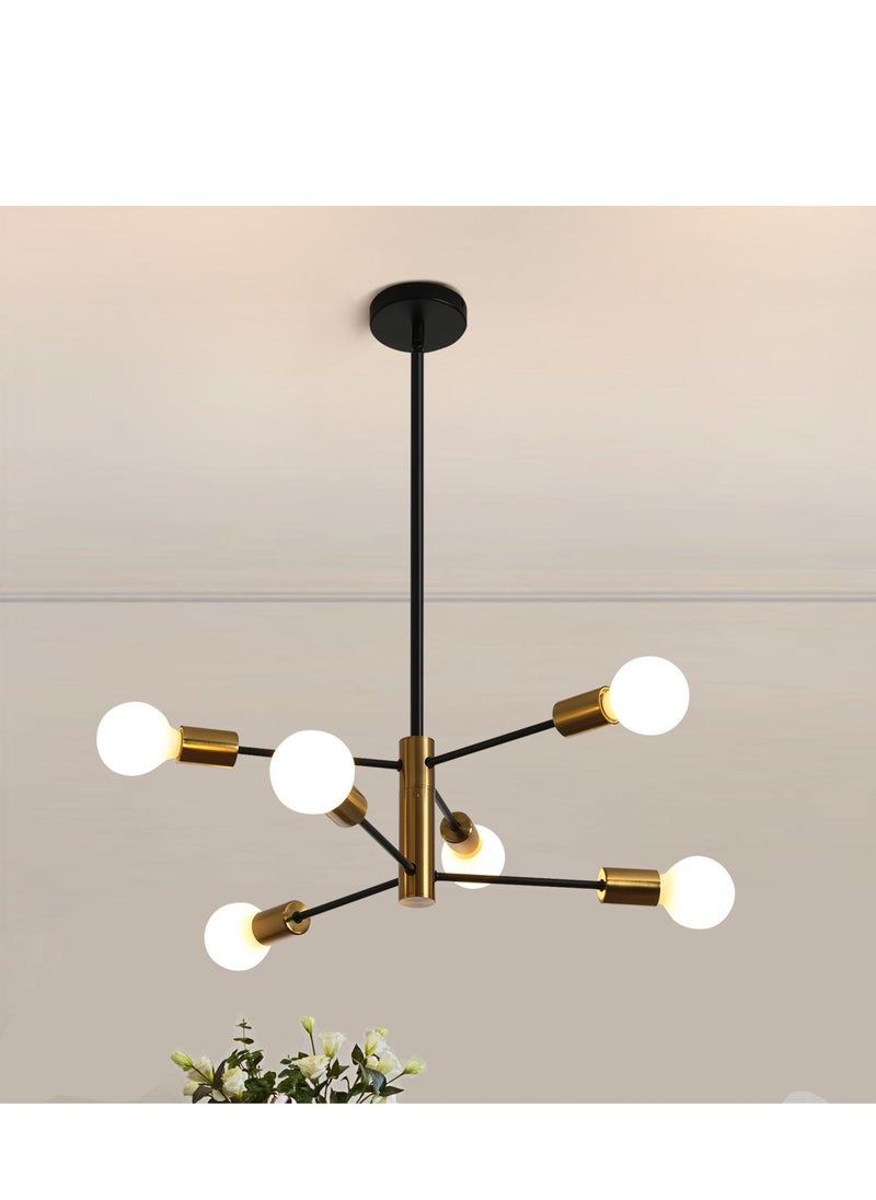 Haikomin - Modern Chandeliers for Dining Room Ceiling Light Fixture Black and Gold Chandelier 6 Light Sputnik Chandeliers Mid Century Pendant Light for Living Room Kitchen Island Bedroom Foyer - Image 1