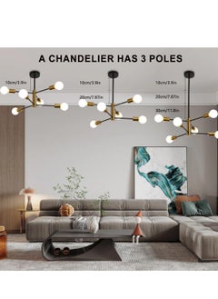 Haikomin Modern Chandeliers for Dining Room Ceiling Light Fixture Black and Gold Chandelier 6 Light Sputnik Chandeliers Mid Century Pendant Light for Living Room Kitchen Island Bedroom Foyer  - Image 3